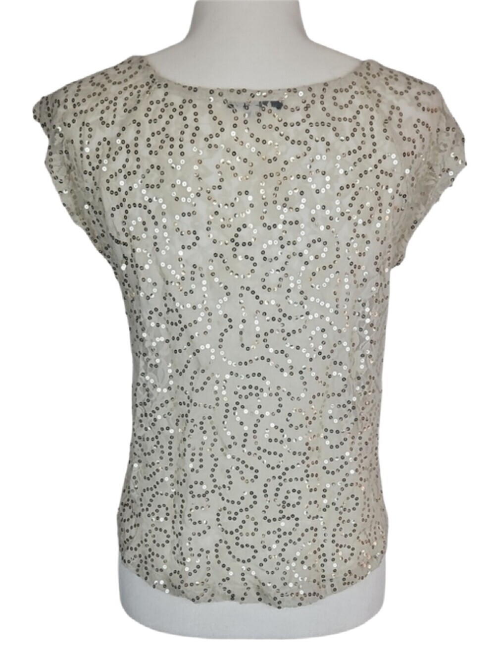 Vintage Sheer Sequin Champagne Color Party Top Sparkle Retro Y2K Festival Club M - Picture 3 of 7